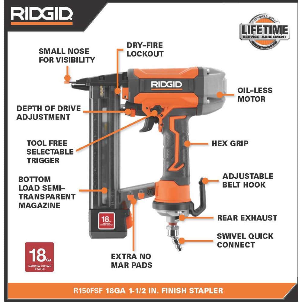 Pneumatic 18-Gauge 1-1/2 in. Finish Stapler with Contractor's Bag - Image 3