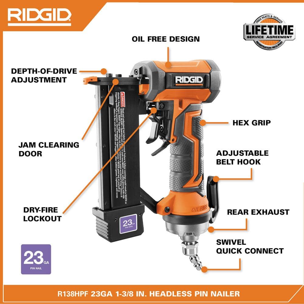 Pneumatic 23-Gauge 1-3/8 in. Headless Pin Nailer with Dry-Fire Lockout - Image 2