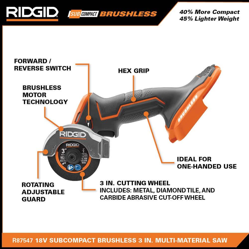 18V SubCompact Brushless Cordless 3 in. Multi-Material Saw (Tool Only) with (3) Cutting Wheels - Image 3