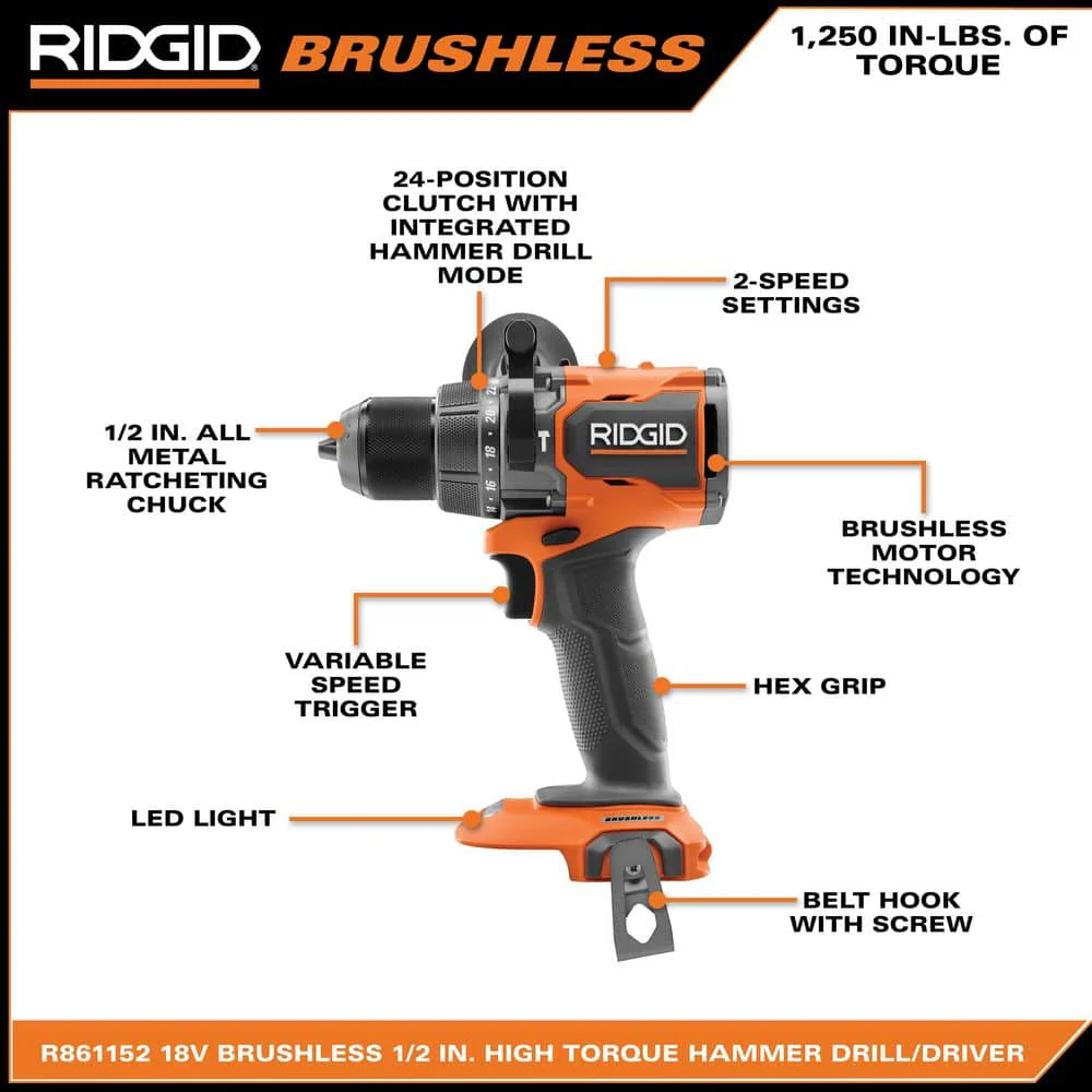 18V Brushless Cordless 1/2 in. High Torque Hammer Drill/Driver (Tool Only) - Image 3