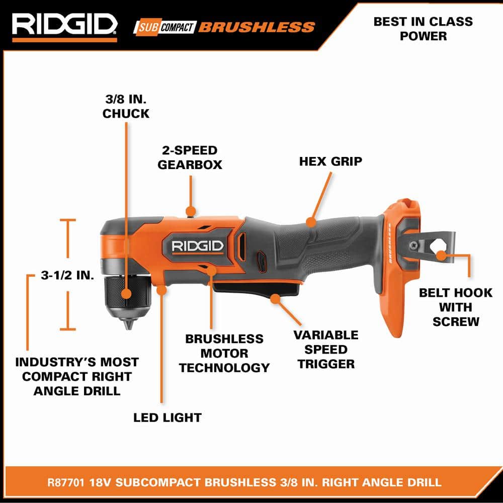 18V SubCompact Brushless Cordless 3/8 in. Right Angle Drill Kit with 2.0 Ah MAX Output Battery and Charger - Image 3