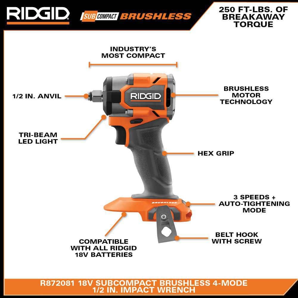 18V SubCompact Brushless Cordless 1/2 in. Impact Wrench (Tool Only) - Image 4