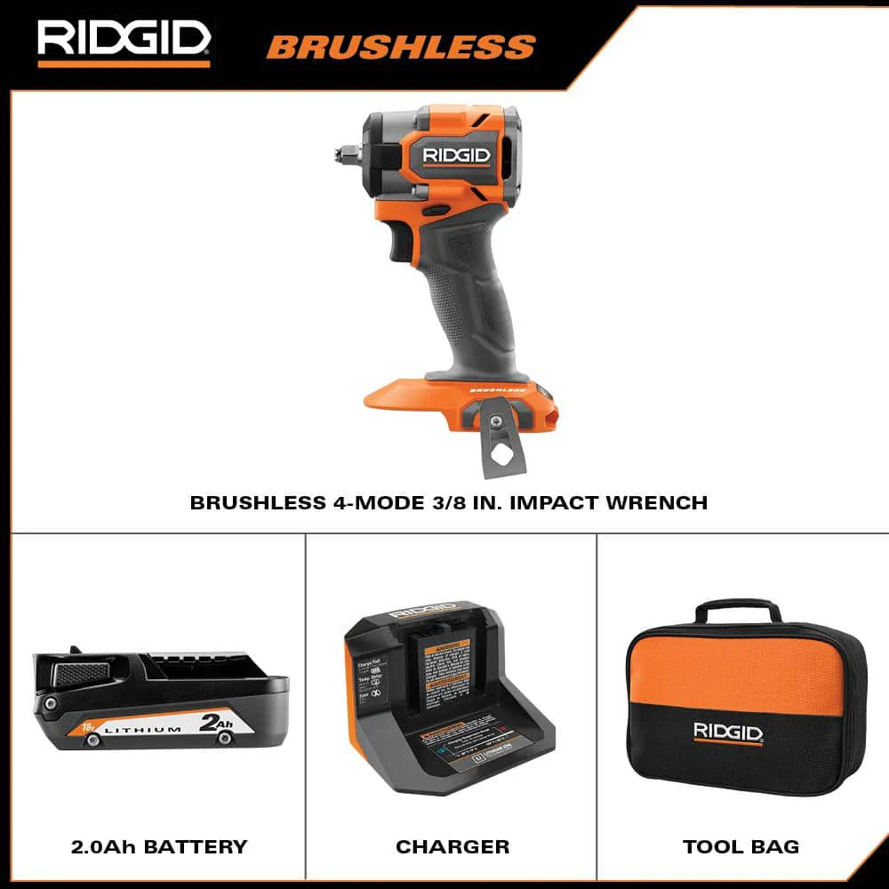 18V SubCompact Brushless Cordless 3/8 in. Impact Wrench Kit with 2.0 Ah Battery, Charger, and Bag - Image 2