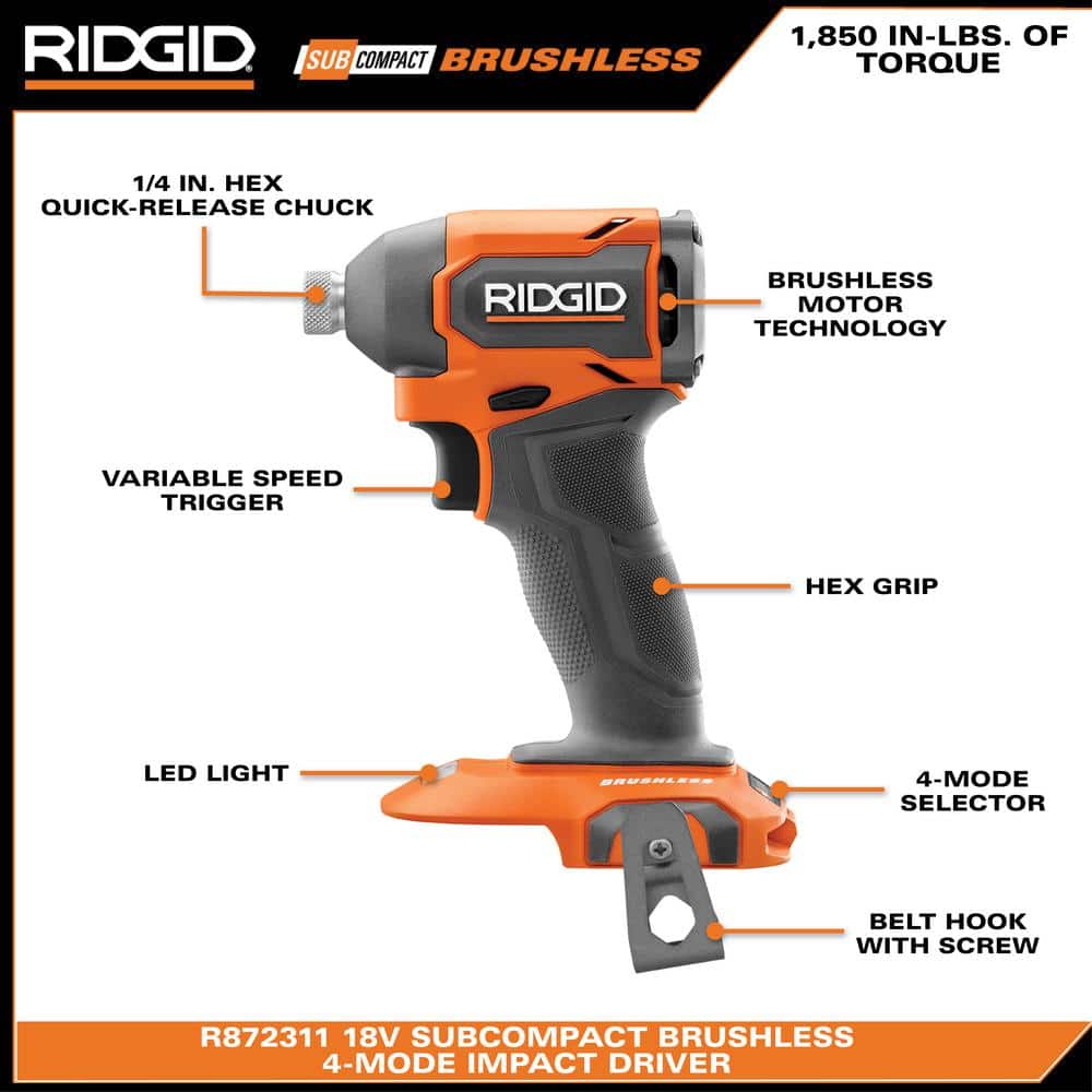 18V SubCompact Brushless 2-Tool Combo Kit with Drill/Driver, Impact Driver, (2) 2.0 Ah Batteries, Charger, and Tool Bag - Image 5
