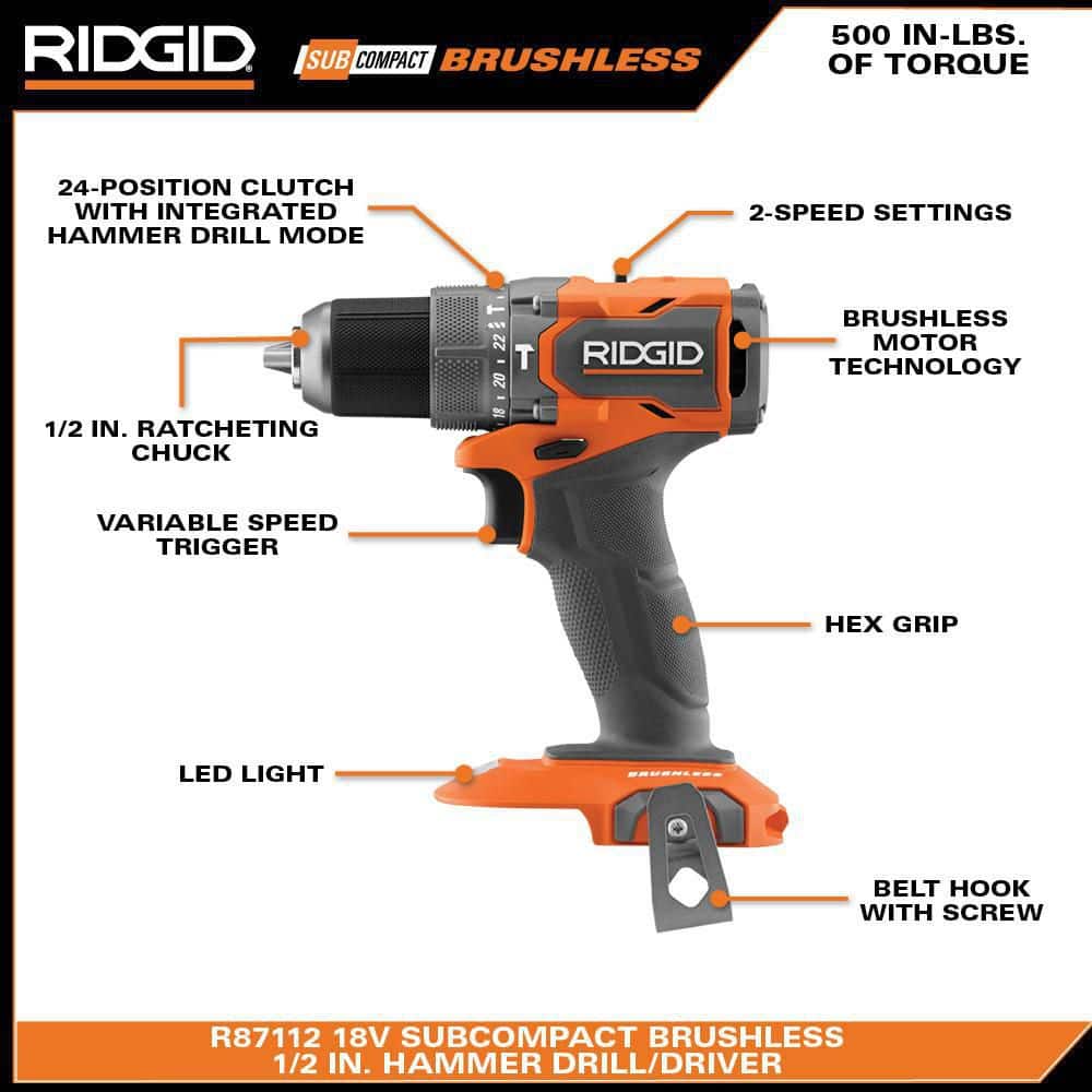 18V SubCompact Brushless Cordless 2- Tool Combo Kit w/ Hammer Drill, Impact Driver, (2) 2.0 Ah Batteries, Charger, & Bag - Image 4