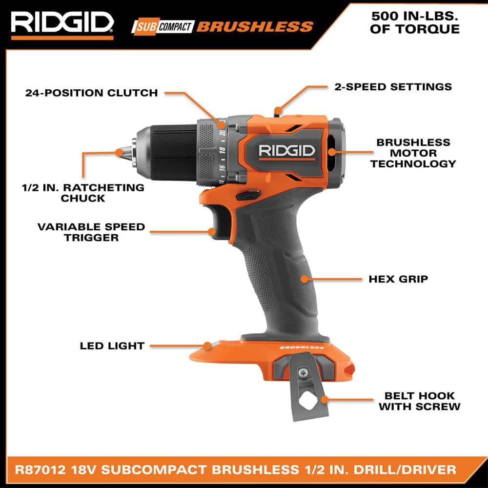 18V SubCompact Brushless Cordless 1/2 in. Drill/Driver Kit with (2) 2.0 Ah Batteries, Charger, and Tool Bag - Image 4