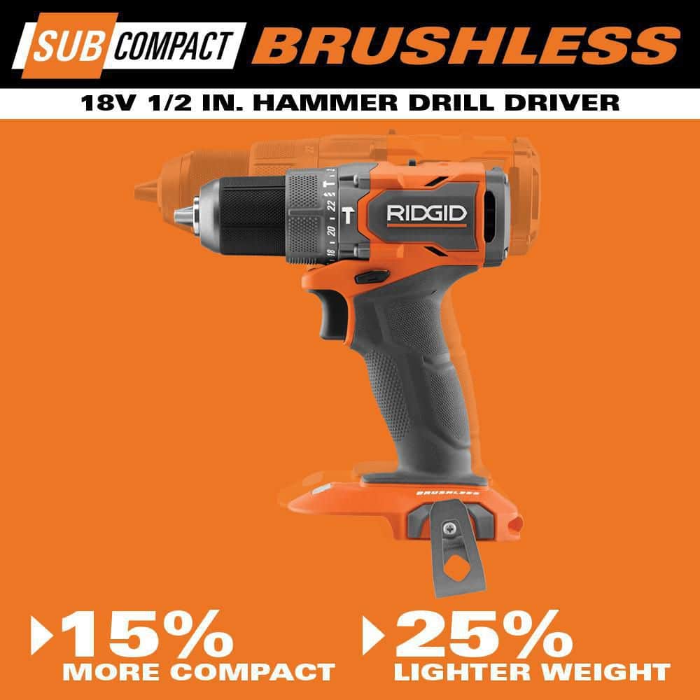 18V SubCompact Brushless Cordless 1/2 in. Hammer Drill Kit with (2) 2.0 Ah Batteries, Charger, and Bag - Image 5