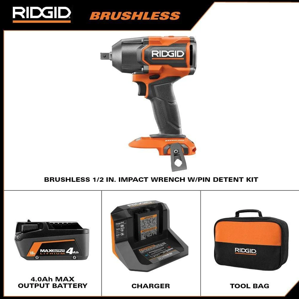 18V Brushless 4-Mode 1/2 in. Mid-Torque Impact Wrench Kit with Pin Detent, 4.0 Ah MAX Output Battery, and Charger - Image 2