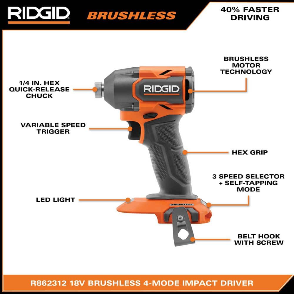 18V Brushless Cordless 4-Mode Impact Driver Kit with 2.0 Ah MAX Output Battery, Charger, and Case - Image 3