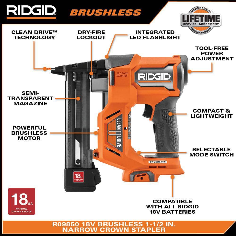 18V Brushless Cordless 18-Gauge 1-1/2 in. Narrow Crown Stapler (Tool only) - Image 2
