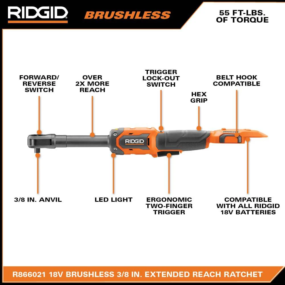 18V Brushless Cordless 3/8 in. Extended Reach Ratchet (Tool Only) - Image 4