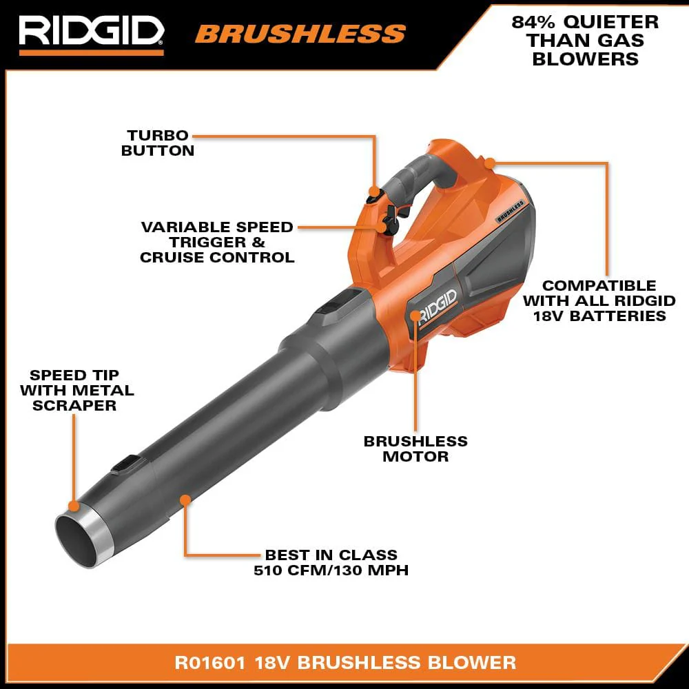 18V Brushless 130 MPH 510 CFM Cordless Battery Leaf Blower (Tool Only) - Image 3