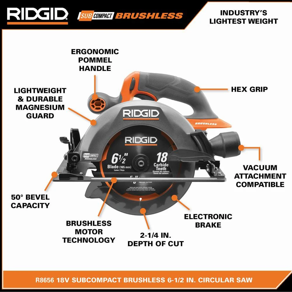 18V SubCompact Brushless Cordless 6-1/2 in. Circular Saw Kit with 4.0 Ah MAX Output Battery and Charger R8656K - Image 3