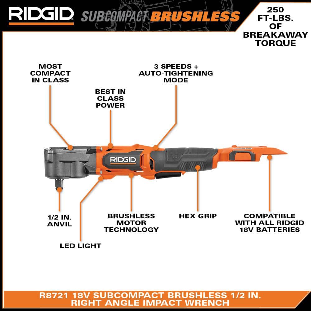 18V SubCompact Brushless 1/2 in. Right Angle Impact Wrench (Tool Only) - Image 4