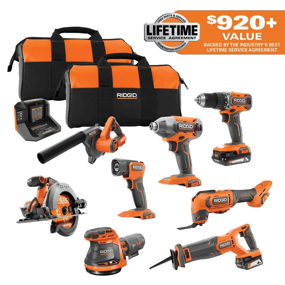 18V Cordless 8-Tool Combo Kit with 2.0 Ah Battery, 4.0 Ah Battery, and Charger - Image 2